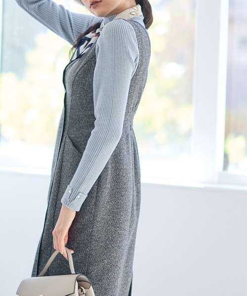 12Twelve Agenda（トゥエルブ　アジェンダ）の「合皮パイピングツイードナロージャンスカ（ワンピース・レディース・チャコールグレー/ベージュ・M）」の22枚目の写真