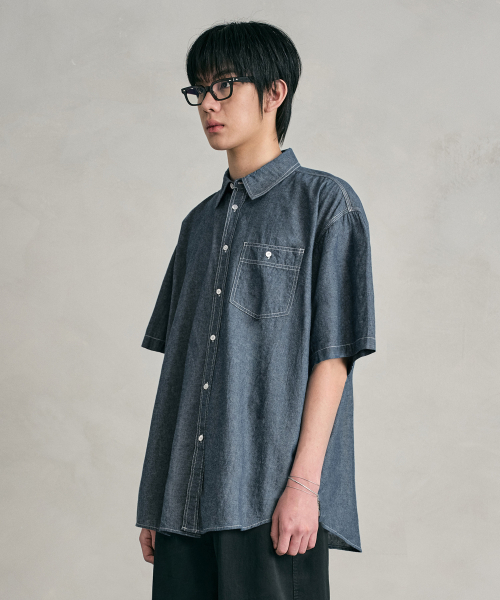 DECET(デケト)の「シャンブレーオーバーショートシャツ DCSH012ブルー(シャツ/ブラウス・メンズ・その他・SMALL/MEDIUM/LARGE)」の4枚目の写真
