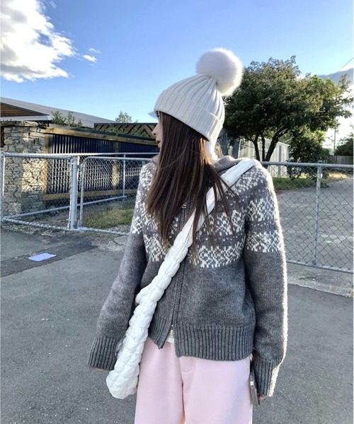 CANVAS+（キャンバスプラス）の「【CANVAS＋】ノルディック柄ジップニットパーカー（パーカー・レディース・ブルー/グレー/ブラック/ライトベージュ/レッド・M）」の6枚目の写真