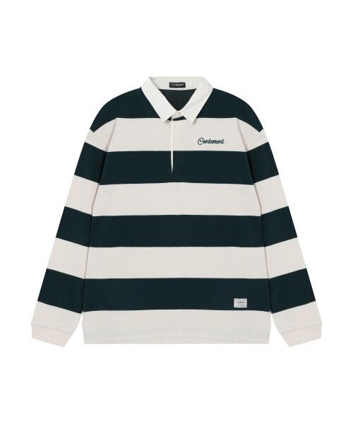 CONTEMENT(コンテメント)の「TWO COLOR STRIPE POLO T-SHIRT(ポロシャツ・メンズ・グリーン・LARGE/X-LARGE)」の3枚目の写真