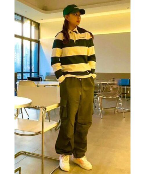 CONTEMENT(コンテメント)の「TWO COLOR STRIPE POLO T-SHIRT(ポロシャツ・メンズ・グリーン・LARGE/X-LARGE)」の6枚目の写真