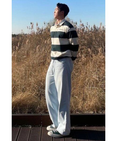 CONTEMENT(コンテメント)の「TWO COLOR STRIPE POLO T-SHIRT(ポロシャツ・メンズ・グリーン・LARGE/X-LARGE)」の7枚目の写真