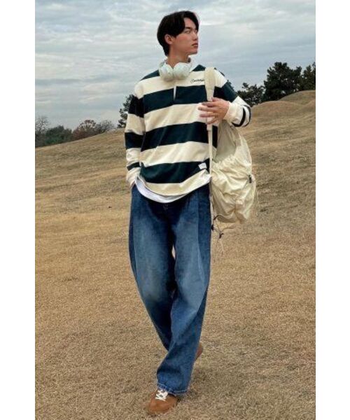 CONTEMENT(コンテメント)の「TWO COLOR STRIPE POLO T-SHIRT(ポロシャツ・メンズ・グリーン・LARGE/X-LARGE)」の8枚目の写真