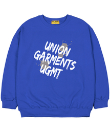 [起毛]スラントロゴオーバーサイズスウェットTシャツブルー
