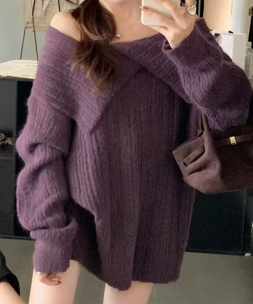 SPIGA（スピーガ）の「ｵﾌｼｮﾙ変形ｶﾗｰﾄｯﾌﾟｽ（スウェット・レディース・グリーン/ネイビー/パープル/オフホワイト/グレー・FREE）」の5枚目の写真