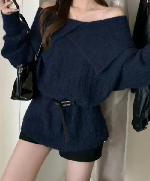 SPIGA（スピーガ）の「ｵﾌｼｮﾙ変形ｶﾗｰﾄｯﾌﾟｽ（スウェット・レディース・グリーン/ネイビー/パープル/オフホワイト/グレー・FREE）」の4枚目の写真