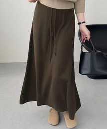 【ロング丈/ゴム入り/調節紐付き】大人っぽ Aライン ニュアンスタイトニットスカート