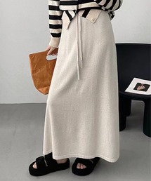 【ロング丈/ゴム入り/調節紐付き】大人っぽ Aライン ニュアンスタイトニットスカート
