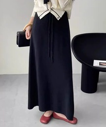 【ロング丈/ゴム入り/調節紐付き】大人っぽ Aライン ニュアンスタイトニットスカート