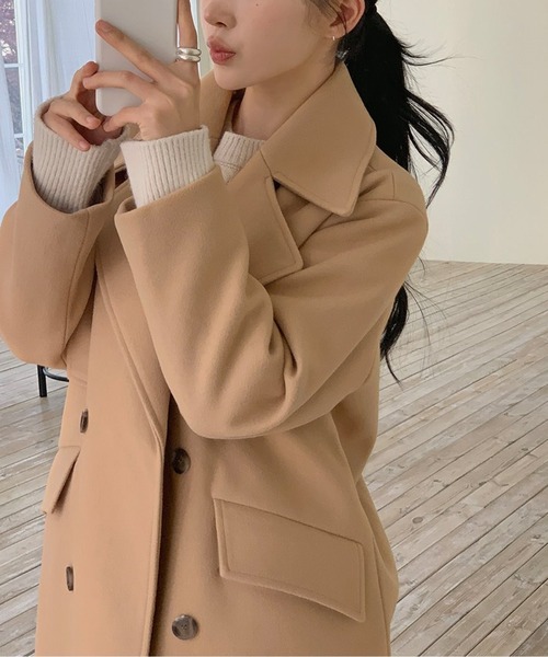 CHUL(チュル)の「ロングチェスターコート/上品ニュアンスベージュ/きれいめシルエット(チェスターコート・レディース・グレー/ブラック/ベージュ・FREE)」の5枚目の写真