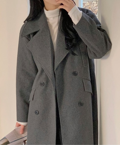 CHUL(チュル)の「ロングチェスターコート/上品ニュアンスベージュ/きれいめシルエット(チェスターコート・レディース・グレー/ブラック/ベージュ・FREE)」の9枚目の写真