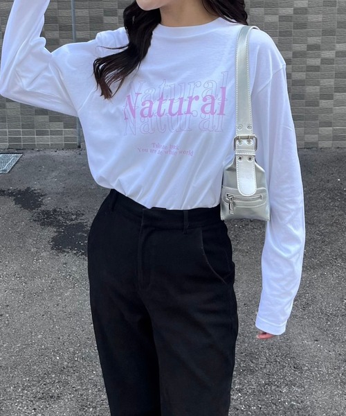 etta(エタ)の「ピンクデザインロンT/長袖Tシャツ(Tシャツ/カットソー・レディース・ホワイト/A・MEDIUM/SMALL/X-LARGE/LARGE)」の4枚目の写真