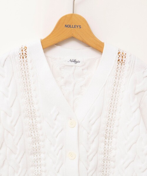 ノーリーズのアイボリー レースカーディガン 38 手洗い可能》ケーブルレースVネックカーディガン（カーディガン/ボレロ