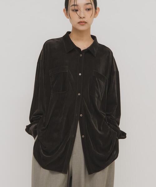 KBF（ケイビーエフ）の「シアーベロアルーズシャツ（シャツ/ブラウス・レディース・ダークブラウン/ブラック/アイボリー・ONE）」の14枚目の写真