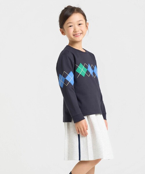 COMME CA ISM（コムサイズム）の「アーガイル長袖Tシャツ（Tシャツ/カットソー・キッズ・オートミール/ネイビー・100cm/110cm/120cm/130cm/140cm/150cm）」の2枚目の写真