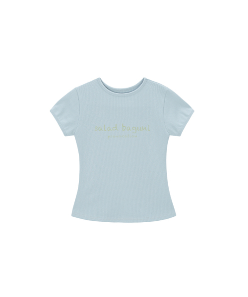 SALAD BAGUNI(サラダバグニ)の「Provocation lettering ribbed tee - blue(Tシャツ/カットソー・レディース・その他・FREE)」の1枚目の写真