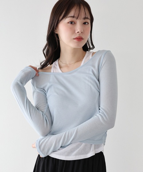 BLUEEAST(ブルーイースト)の「レイヤードシアーカットソー(Tシャツ/カットソー・レディース・ブルー/ブラック/ベージュ・MEDIUM)」の3枚目の写真
