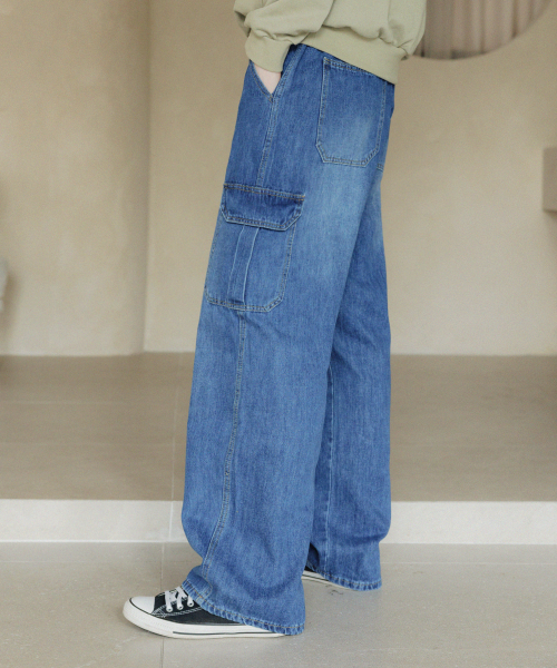 NUBINDA（ヌビンダ）の「ポケットカーゴバンディングデニムパンツ[ブルー]（デニムパンツ・メンズ・ブルー・M/L/XL）」の2枚目の写真
