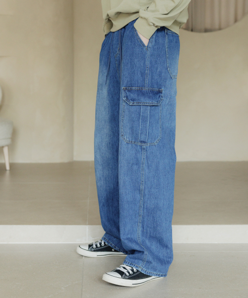 NUBINDA（ヌビンダ）の「ポケットカーゴバンディングデニムパンツ[ブルー]（デニムパンツ・メンズ・ブルー・M/L/XL）」の3枚目の写真