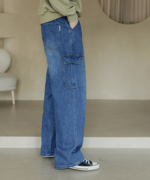 NUBINDA（ヌビンダ）の「ポケットカーゴバンディングデニムパンツ[ブルー]（デニムパンツ・メンズ・ブルー・M/L/XL）」の4枚目の写真