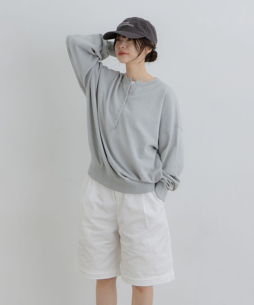 flaner（フラネ）の「Loose henry neck knit / ルーズヘンリーネックニット（ニット/セーター・レディース・グレー/ネイビー・LARGE/MEDIUM）」の8枚目の写真
