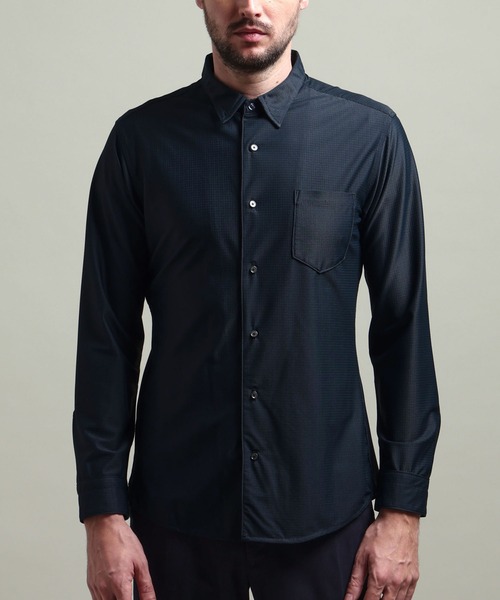 HIDEAWAYS NICOLE（ハイダウェイニコル）の「【HIDEAWAYS BLACK】シアーマイクロチェックレギュラーカラーシャツ（シャツ/ブラウス・メンズ・ブラック/ブルー/オフホワイト・MEDIUM/X-LARGE/LARGE）」の9枚目の写真