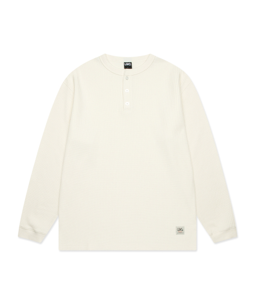 HENLEY NECK WAFFLE LONG SLV TEE ivory