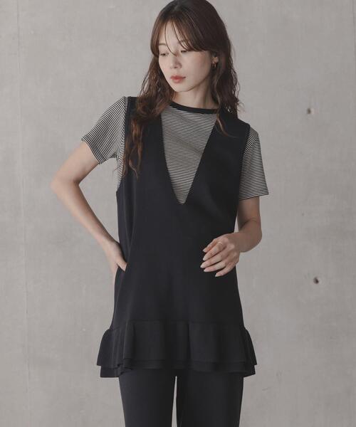 URBAN RESEARCH Sonny Label（アーバンリサーチサニーレーベル）の「フリルチュニックベスト パンツSET（ニット/セーター・レディース・ブラック/グレー・FREE）」の3枚目の写真