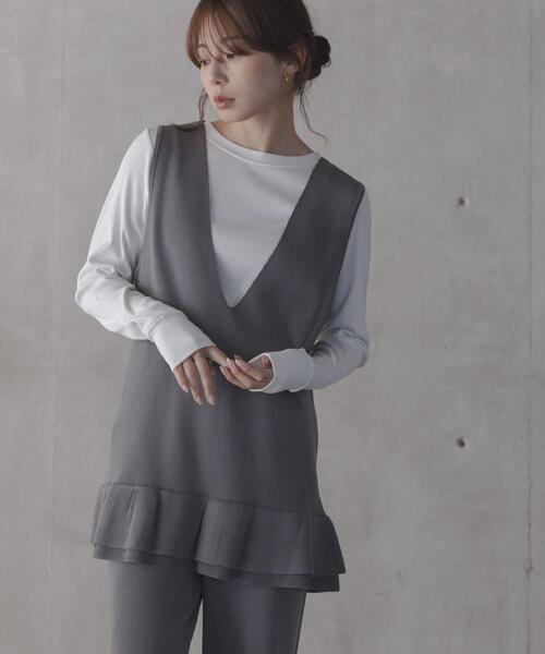 URBAN RESEARCH Sonny Label（アーバンリサーチサニーレーベル）の「フリルチュニックベスト パンツSET（ニット/セーター・レディース・ブラック/グレー・FREE）」の17枚目の写真
