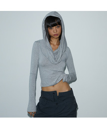 VOONT（ブント）の「Drape Hood T-shirt (GRAY)（パーカー）」