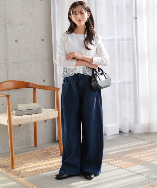 Petitle（プチレ）の「[ 低身長向けサイズ ] 裾2wayサイドタックデニムパンツ（デニムパンツ・レディース・ライトブルー/インディゴブルー・PS/PM/M-Short）」の3枚目の写真