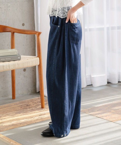 Petitle（プチレ）の「[ 低身長向けサイズ ] 裾2wayサイドタックデニムパンツ（デニムパンツ・レディース・ライトブルー/インディゴブルー・PS/PM/M-Short）」の8枚目の写真