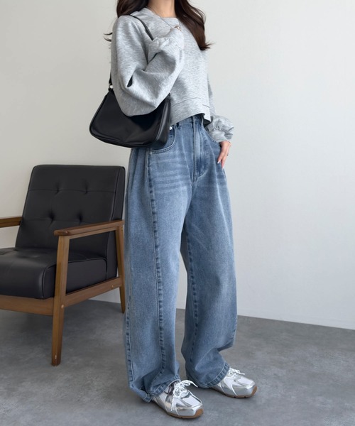 Petitle（プチレ）の「[ 低身長向けサイズ ] 裾2wayサイドタックデニムパンツ（デニムパンツ・レディース・ライトブルー/インディゴブルー・PS/PM/M-Short）」の14枚目の写真