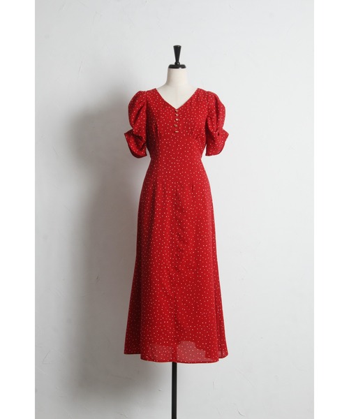 tocco closet（トッコ　クローゼット）の「ハート飾り釦ランダムプチハートプリントワンピース（ワンピース・レディース・レッド/アイボリー・M）」の20枚目の写真