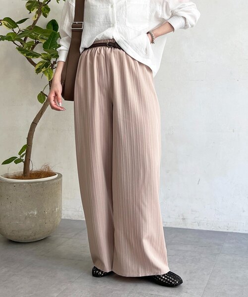 un dix cors（アンディコール）の「【WEB限定】楊柳ストライプベルト付きパンツ（その他パンツ・レディース・グリーン/ベージュ/ブラック/ネイビー・FREE）」の2枚目の写真