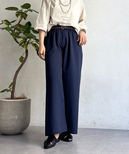 un dix cors（アンディコール）の「【WEB限定】楊柳ストライプベルト付きパンツ（その他パンツ・レディース・グリーン/ベージュ/ブラック/ネイビー・FREE）」の4枚目の写真