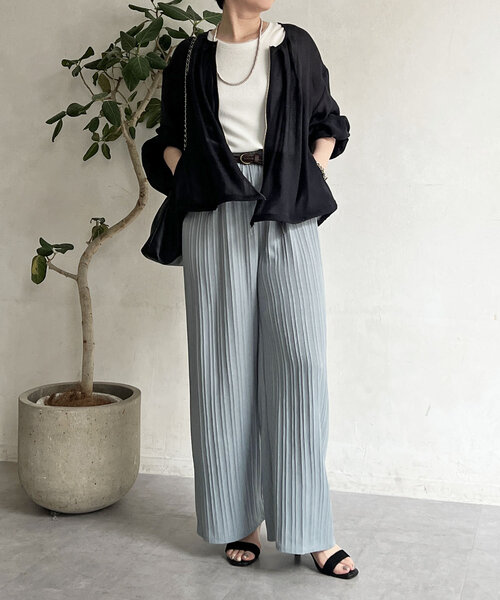 un dix cors（アンディコール）の「【WEB限定】楊柳ストライプベルト付きパンツ（その他パンツ・レディース・グリーン/ベージュ/ブラック/ネイビー・FREE）」の9枚目の写真