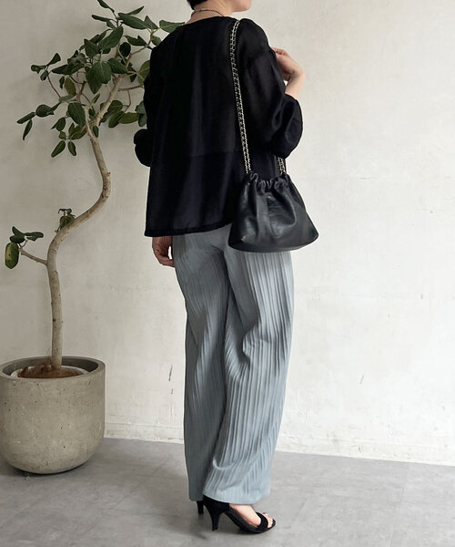 un dix cors（アンディコール）の「【WEB限定】楊柳ストライプベルト付きパンツ（その他パンツ・レディース・グリーン/ベージュ/ブラック/ネイビー・FREE）」の10枚目の写真