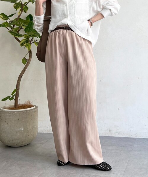 un dix cors（アンディコール）の「【WEB限定】楊柳ストライプベルト付きパンツ（その他パンツ・レディース・グリーン/ベージュ/ブラック/ネイビー・FREE）」の11枚目の写真