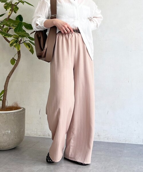 un dix cors（アンディコール）の「【WEB限定】楊柳ストライプベルト付きパンツ（その他パンツ・レディース・グリーン/ベージュ/ブラック/ネイビー・FREE）」の14枚目の写真