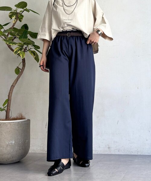 un dix cors（アンディコール）の「【WEB限定】楊柳ストライプベルト付きパンツ（その他パンツ・レディース・グリーン/ベージュ/ブラック/ネイビー・FREE）」の6枚目の写真