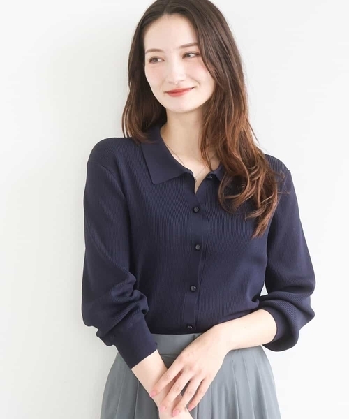 MK MICHEL KLEIN（エムケーミッシェルクラン）の「衿付きニットプルオーバー/洗える（ニット/セーター・レディース・ライトブルー/ネイビー/ベージュ・38）」の3枚目の写真