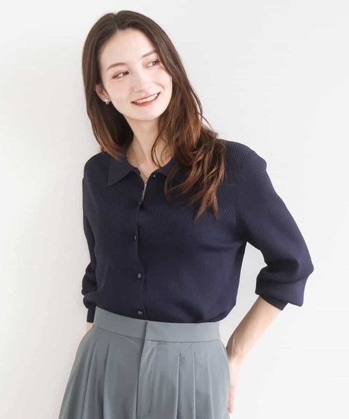 MK MICHEL KLEIN（エムケーミッシェルクラン）の「[洗える]衿付きニットプルオーバー（ニット/セーター・レディース・ライトブルー/ネイビー/ベージュ・38）」の4枚目の写真