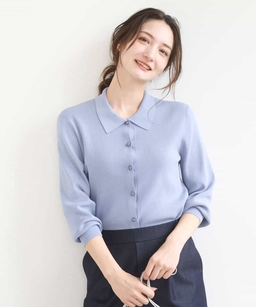 MK MICHEL KLEIN（エムケーミッシェルクラン）の「[洗える]衿付きニットプルオーバー（ニット/セーター・レディース・ライトブルー/ネイビー/ベージュ・38）」の16枚目の写真