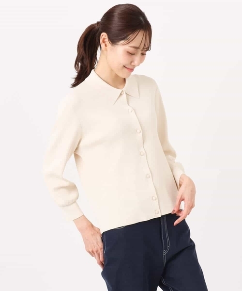 MK MICHEL KLEIN（エムケーミッシェルクラン）の「衿付きニットプルオーバー/洗える（ニット/セーター・レディース・ライトブルー/ネイビー/ベージュ・38）」の7枚目の写真