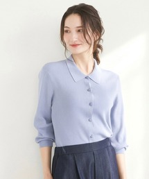 [洗える]衿付きニットプルオーバー