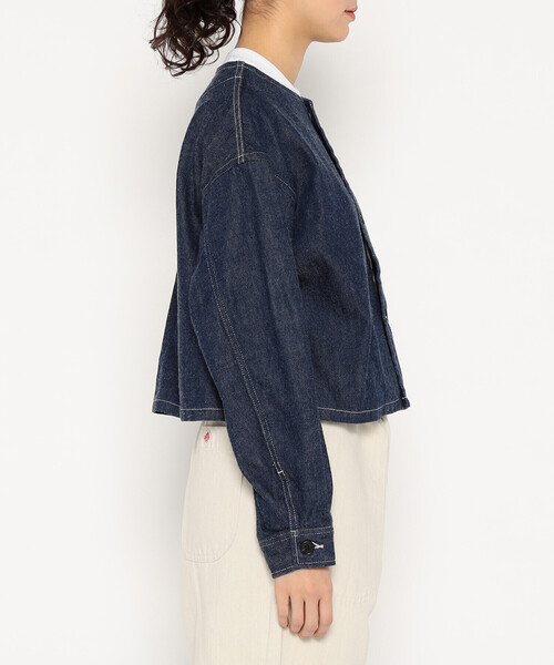 DANTON（ダントン）の「Women's Denim Collarless Short Jacket（ノーカラージャケット・レディース・ダークインディゴブルー・38/34/36）」の6枚目の写真