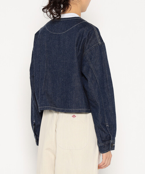 DANTON（ダントン）の「Women's Denim Collarless Short Jacket（ノーカラージャケット・レディース・ダークインディゴブルー・38/34/36）」の7枚目の写真