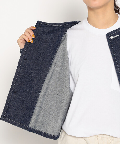 DANTON（ダントン）の「Women's Denim Collarless Short Jacket（ノーカラージャケット・レディース・ダークインディゴブルー・38/34/36）」の12枚目の写真
