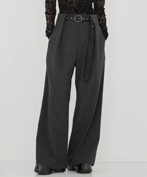 STUDIOUS | 【STUDIOUS/ステュディオス】Belted Stretch Trousers/ベルテッドストレッチトラウザー/スラックス/ワイドパンツ/ベルト取り外し可/ウォッシャブル/脚長/くびれ効果(スラックス)